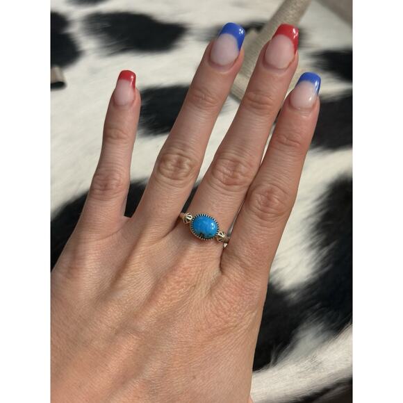 Native American Sterling Silver Blue Turquoise Concho Dome Stacker Ring 10 - Picture 1 of 8